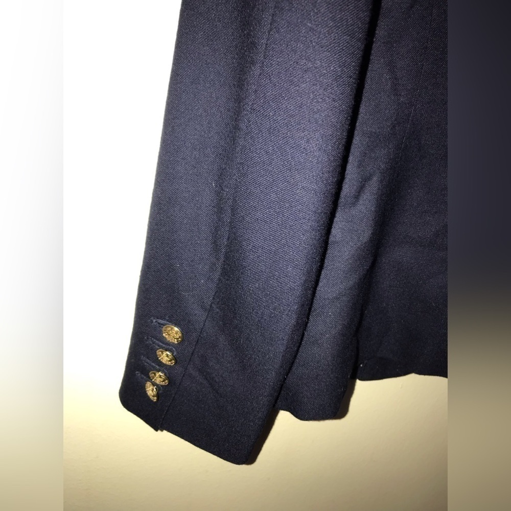 𝅺j. Crew Factory Womens Wool Blend Gold Buttons Schoolboy Navy Blazer Size 0 - Picture 12 of 15